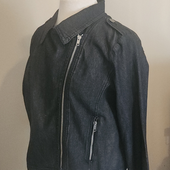 Allegra K Charcoal Denim Jacket with asymmetrical zipper - Picture 1 of 9